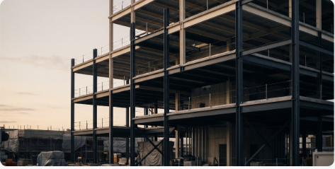 A steel-frame building under construction